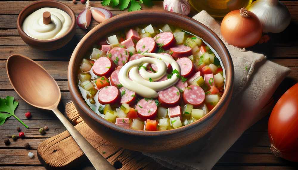 Окрошка с колбасой на майонезе